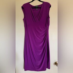 Ralph Lauren Magenta Sleeveless Ruched V-Neck Midi Dress
